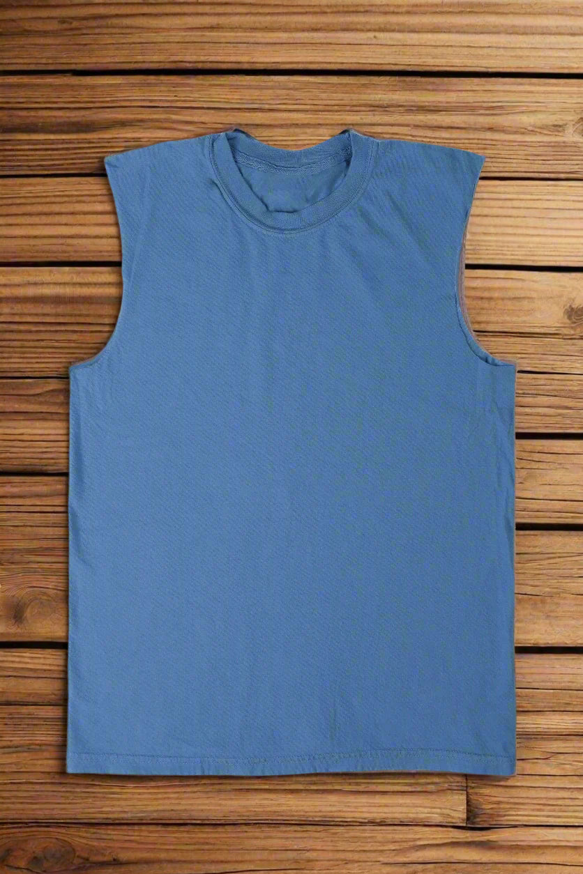 BASED SLEEVELESS MUSCLE TANK TOPS WITH RAW EDGES