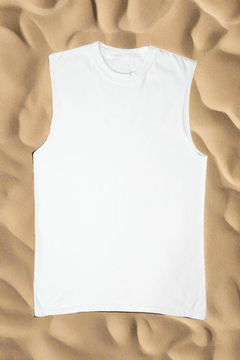 BASED SLEEVELESS MUSCLE TANK TOPS WITH RAW EDGES