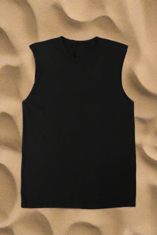 BASED SLEEVELESS MUSCLE TANK TOPS WITH RAW EDGES