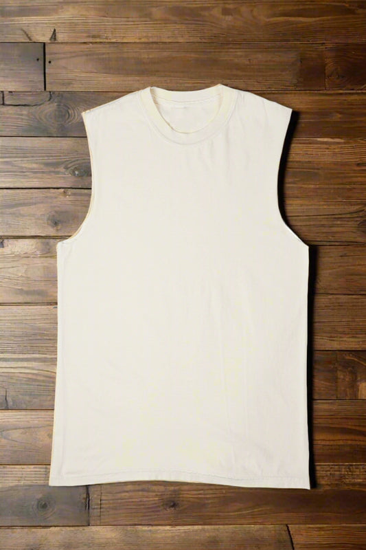 BASED SLEEVELESS MUSCLE TANK TOPS WITH RAW EDGES